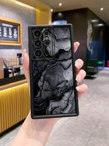 1pc Marble Black Camera Anti-Drop UV Printed Phone Case Compatible With Apple/ Galaxy/Infinix/Redmi/OPPO/VIVO/Realme/MOTO