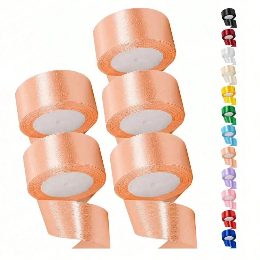 5 Rollos Liston Satinado Para Rosas Eternas Moños Navidad Regalos Decoraciones Manualidades 110 Metros 5 Piezas De 4 Cm Color Morado Rojo Rosa Dorado Beige Durazno Fiucsa Verde W5899 DURAZNO - Naranja Coral - Ver 1