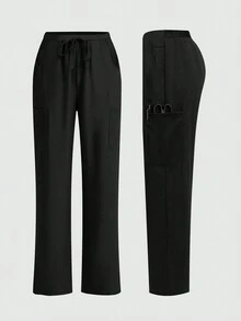 cimmuovere Casual Commuting 6 Pocket Elastic Waist Loose Pants Scrub Nurse Scrub Workwear Dentist Healthcare Pet Hospital Laboratory