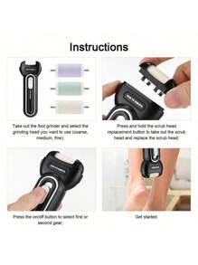 电动足部老茧去除器，可充电便携式电子足部锉刀修脚工具，电动老茧去除套装，专业足部护理，适用于死皮、硬裂干性皮肤，是理想的礼物，足部按摩器 - 黑色 - 查看 7