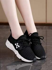 Women's Casual Sneakers With Lace-Up, Contrast Color, For Sports And Daily Wear, Summer