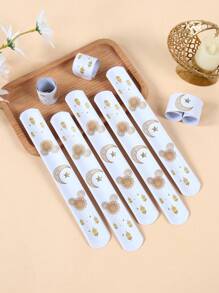 12 件斋月腕带，白金星星月亮灯笼装饰派对按扣手链，拍腕带散装手链适用于开斋节派对用品斋月卡里姆装饰 - 齋戒月主題 - 查看 2