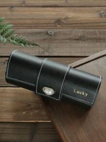 1 件定制名称复古眼镜盒，配有复古珍珠和水钻纽扣，个性化复古太阳镜架眼镜盒仿皮便携袋，定制烫印便携式眼镜盒，经典顶部缝线设计，雕刻金色字母组合，母亲节礼物，送给爸爸妈妈他她