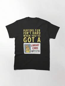 Arthur Library Card Classic T-Shirt, Women's T-Shirt, 220g Pure Cotton, Casual Crew Neck, Great For Day Trips, Casual Wear, Or Relaxing. - 黑色 - 查看 1