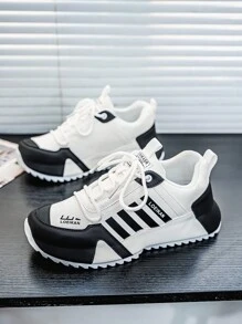 Large Size Four Season Spring/Summer Casual Sports Shoes, Wear-Resistant And Fashionable, High Cut, Thick Sole, High Height, Black And White Men's Shoes
