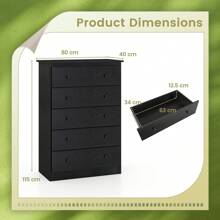 5-Drawer Dresser Modern Chest Of Drawers 115cm Bedroom Storage Organizer - Black - View 2