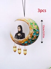 1pc Personalized Custom Ramadan Acrylic Picture Wind Chime, Ramadan Kareem & Eid Mubarak Hanging Ornament, Islamic Crescent Moon & Star Mirror Decor, No Electricity Or Battery Needed, Festive Decoration - Ramadan B Wind Chime - View 3