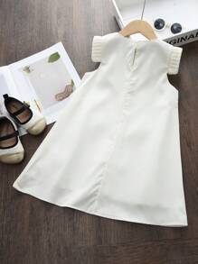 Young Girls Stylish 3D Flower Accent Crew Neck Sleeveless Dress For Summer