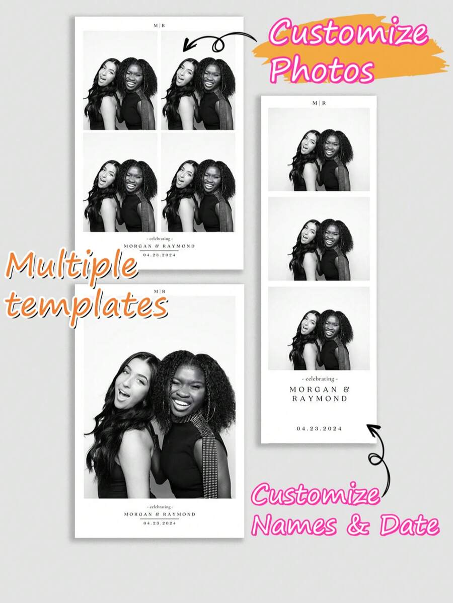Boda moderna en blanco y negro, minimalista B&W, monograma de boda, plantilla de tira de fotos para boda, novia, novio, plantilla de tarjeta de reserva de fecha de la tira de fotos, tarjeta editable de cabina de fotos DIY, regalo del Día de San Valentín, San Valentín, regalo para ella, regalo para él, regalo para amigos, decoración del hogar, decoración, regalo personalizado, regalo personalizado, impresión gráfica - Blanco - Ver 1