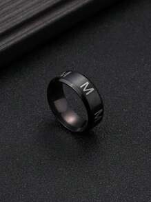 Hipoem 1 时尚简约字母单戒指适合男女日常搭配使用节日首饰情人节礼物珠宝戒指,妈妈,母亲,母亲节,礼物 - 黑色 - 查看 5