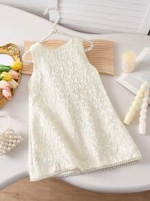 Young Girl Princess Pearl Trim Dress, Elegant Party Princess Dress, Lovely Birthday Gift, Summer Holiday Dress For Girls - Beige - View 2