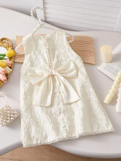 Vestido de princesa para niñas con detalle de perlas, vestido de fiesta elegante de princesa, lindo regalo de cumpleaños, vestido de verano para vacaciones para niñas