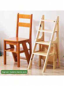 2 En 1 Sillas Para Sala +escaleras De Tijera Plegables - Marrón - Ver 6