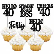12pcs Happy Birthday Cupcake Toppers, Black Glitter Cake Decoration For 18th, 21st, 30th, 40th, 50th, 60th, 70th Birthday, Anniversary Party Supplies, Available In Black, Gold, Rose Gold