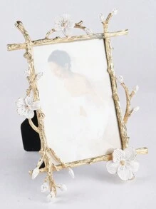 Pink White Plum Blossom Floral Picture Frame 4x6, European Vintage Photo Frame Made Of Metal For Table Top Display, Home Decor, Retro Photo Frame - A - 查看 2