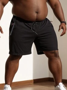 (Spring/Summer) Plus Size Men's Workout Shorts, Lightweight Breathable Woven Running & Fitness Shorts, Large & Extra Large - Black - View 1