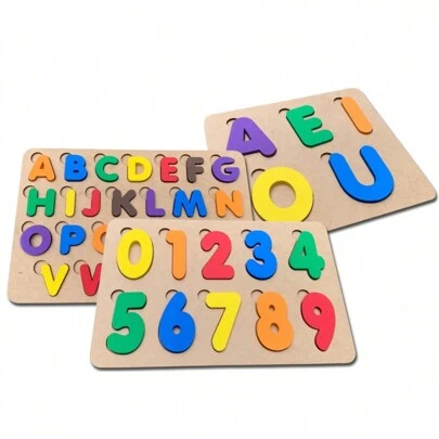Kit 3 Brinquedo Tabuleiro Alfabético Numérico e Vogais - Diversão e Aprendizado Educativo pedagógico