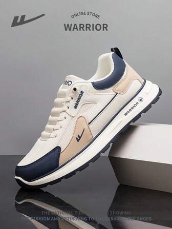 WARRIOR 1 Pair Men's Lace-Up Thick Sole Casual Sneakers, Comfortable Non-Slip Warm Lightweight Outdoor Low-Top Vulcanized Shoes