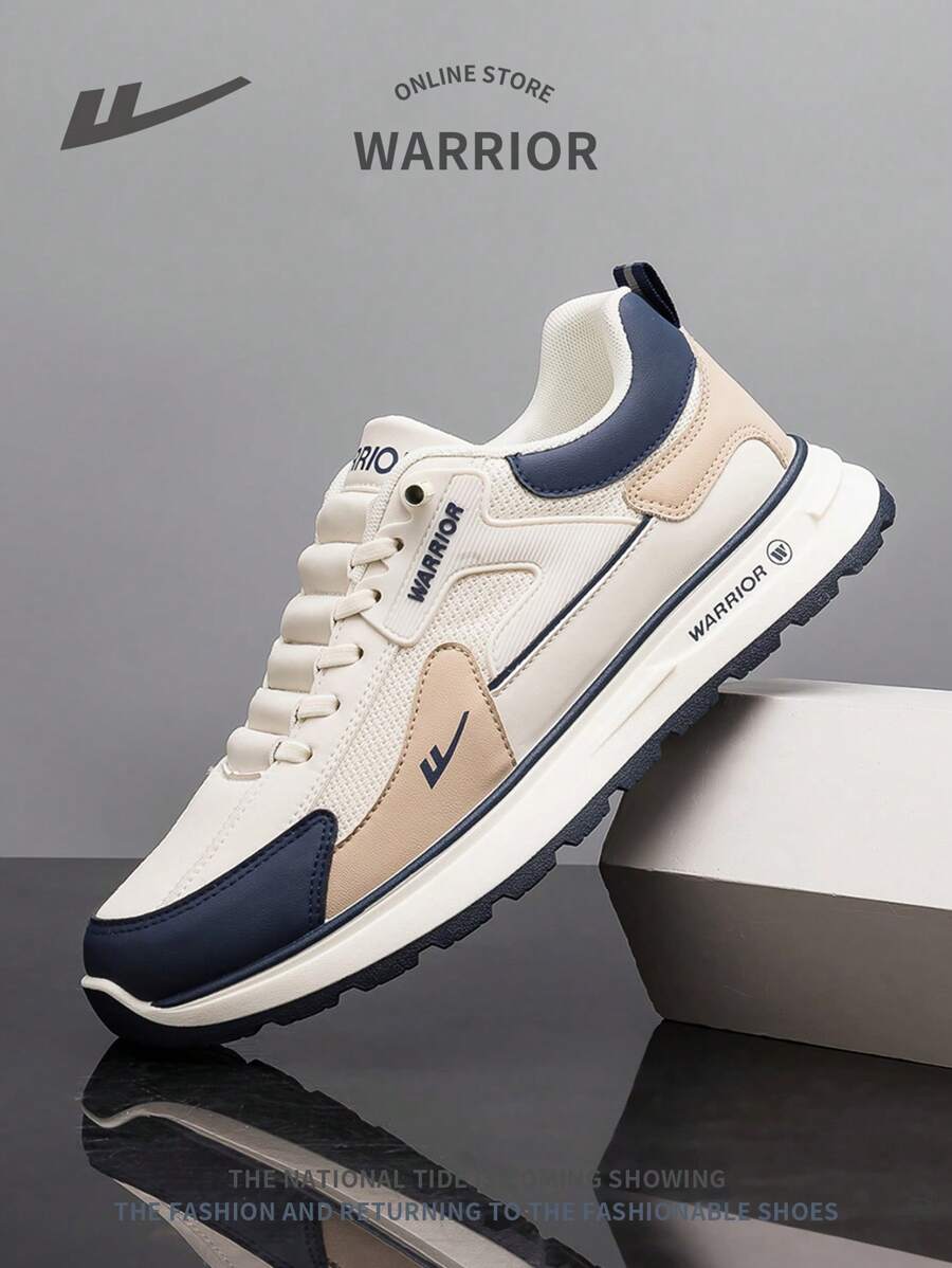 WARRIOR 1 Pair Men's Lace-Up Thick Sole Casual Sneakers, Comfortable Non-Slip Warm Lightweight Outdoor Low-Top Vulcanized Shoes - 米色 - 查看 1