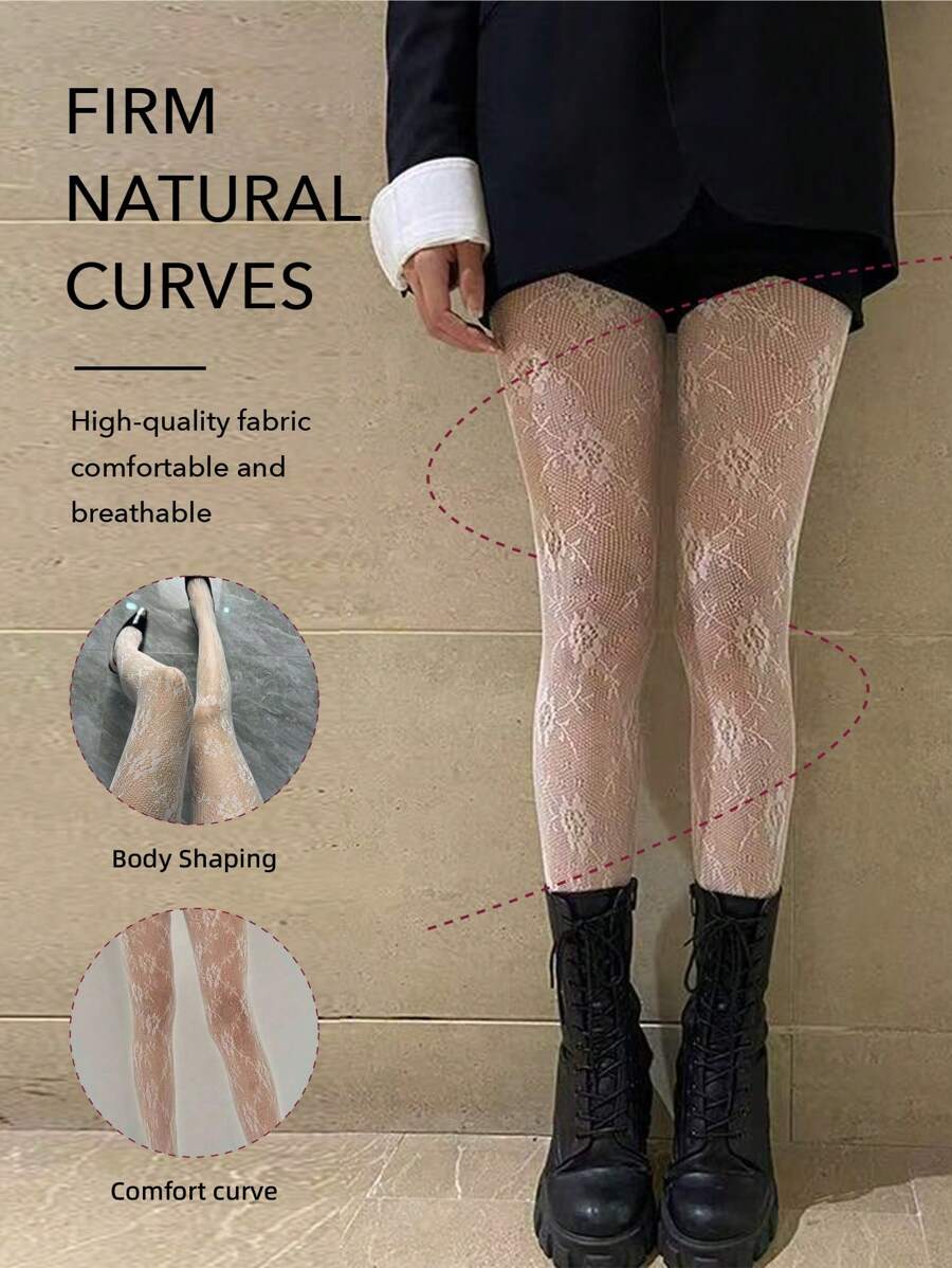 Women's Retro Flower Pattern Pantyhose Lolita Elegant Fishing Net Lace Tight Socks Hollow Y2k Fishing Net Long Socks
