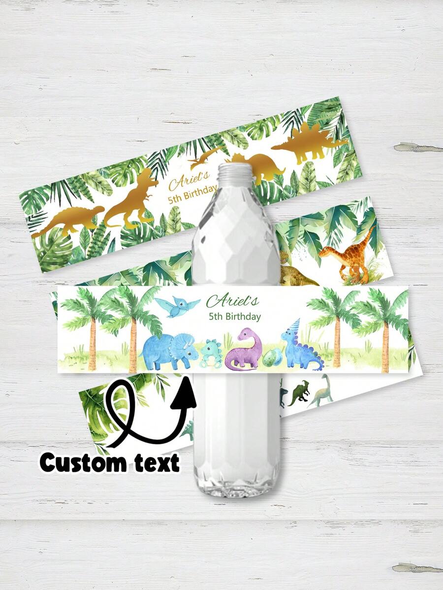 30 etiquetas personalizadas para botellas de agua de cumpleaños con diseño de dinosaurios, pegatinas temáticas de dinosaurios y animales personalizadas para decoraciones de fiesta de baby shower - Multicolor - Ver 1