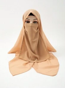 2 Stücke Damen neue Chiffon 110cm quadratischer Schal Bandana mit elastischem Band verstellbare Gesichtsmaske, muslimischer einfarbiger Hijab Kopftuch, klassische Outdoor-Tücher Set