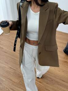 Chaqueta blazer informal y suelta de unicolor para la oficina