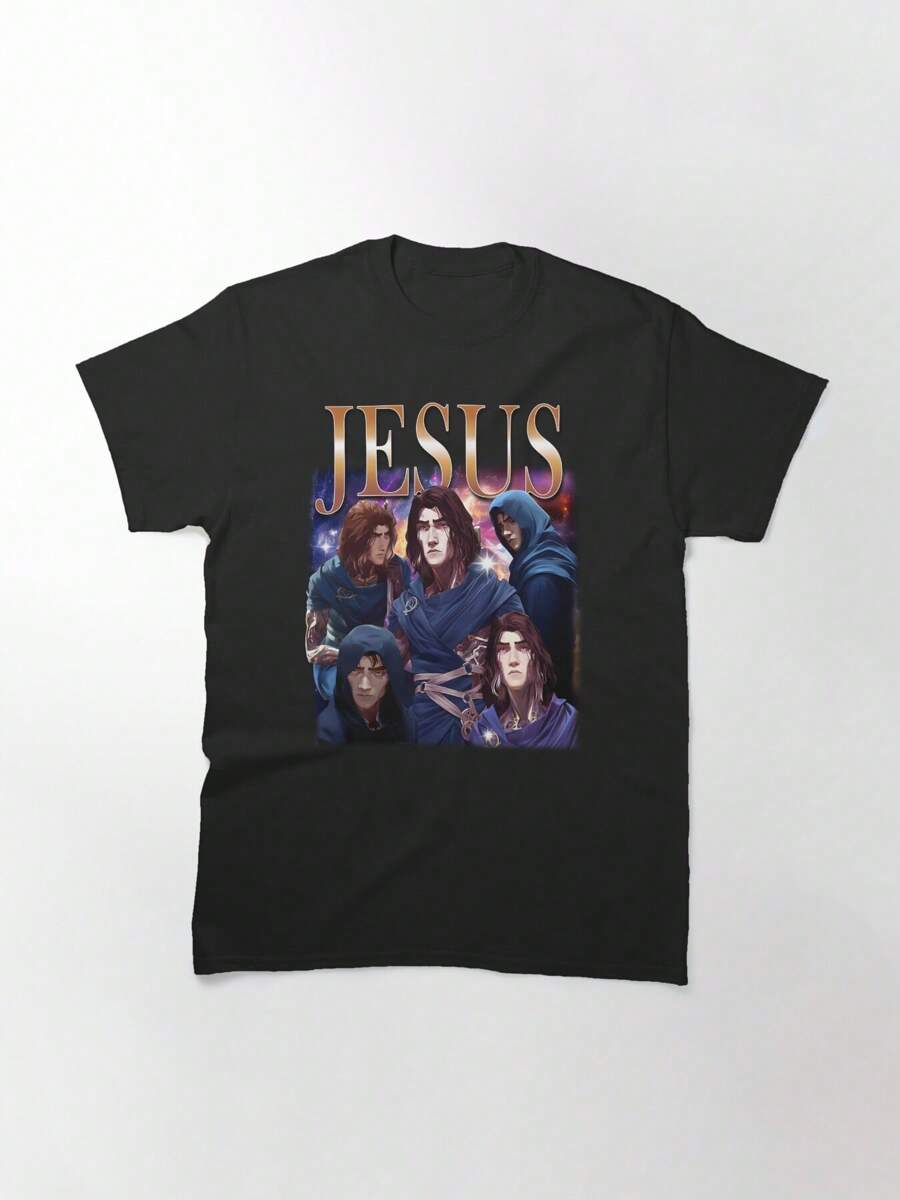 Viktor "Jesus" Essential T-Shirt, Women's T-Shirt, 220g Pure Cotton, Casual Crew Neck, Great For Leisure, Relaxed Days Out. - 黑色 - 查看 1