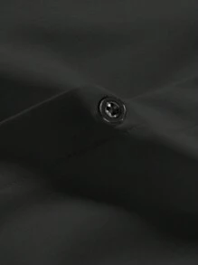 Men's Solid Color Plain Button-Down Casual & Business Commuting Minimalist Print Short Sleeve Shirt - Black - View 4