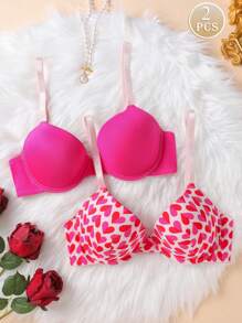 2 Pcs Women's Padded Bras, Soft & Comfortable With Underwire - Multicolor - View 1