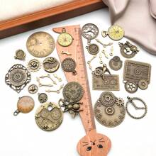 31pcs Random Mix Antiqued Bronze Clock Face Charm Pendant, Mixed Gears Steampunk Charms Pendants DIY For Necklace Bracelet Jewelry Making And Crafting