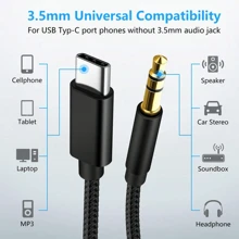 USB-C 转 Aux 线缆 3.5 英尺，Type-C 转 3.5 毫米公头耳机音频插孔线/Aux 插孔线/3.5 毫米耳机车载立体声线，与其他 USB C 转 3.5 毫米 Aux 线缆相比兼容性更高，兼容大多数 Type C 手机 - 黑色 - 查看 2