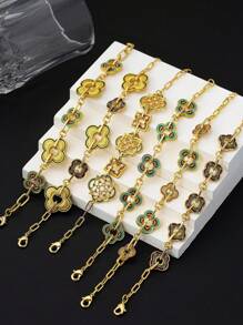 1 件手工制作铜镀珐琅五叶草彩色链条手链，新中式风格，轻巧奢华四叶草圆形吊饰可调节，适合女士日常佩戴、商务活动、宴会、送给朋友的礼物情人节、妈妈、母亲、母亲节、礼物 - 四葉草手鍊 - 查看 15