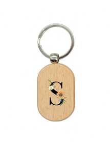 Daisy Flower Letter A-Z Pattern Wooden Keychain, First Letter Wooden Pendant, Creative Small Gift That Can Be Carved, Bag Pendant, Wooden Label, Keychain, Ring, Carved Blank Wooden Board, Diy Accessory, Single-Sided Printing - Apricot - View 14