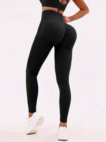 2025畅销无缝健身裤提臀收腹蜜桃臀高弹力紧身运动瑜伽裤欧美时尚 - 黑色 - 查看 5