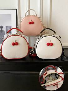 2025 迷你樱桃装饰圆形手提包、斜挎包、女士手提包可爱斜挎包适合约会、外出、新手通勤背情人节礼物送给朋友、女孩、妈妈、老师、护士的完美礼物 - 彩色 - 查看 3
