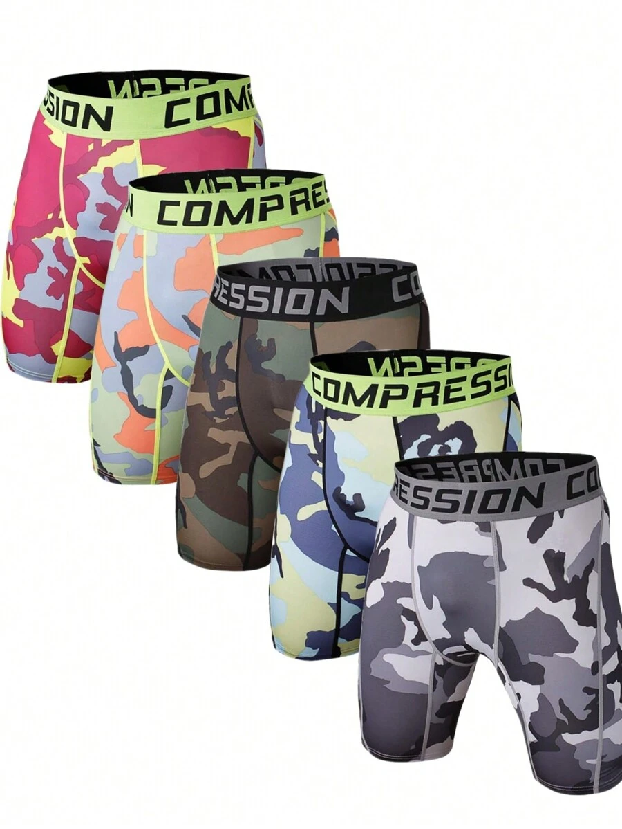 paquete de 5 pantalones cortos de compresión para hombre de secado rápido, estilo novio, shorts deportivos transpirables para entrenamiento y - Multicolor - Ver 1
