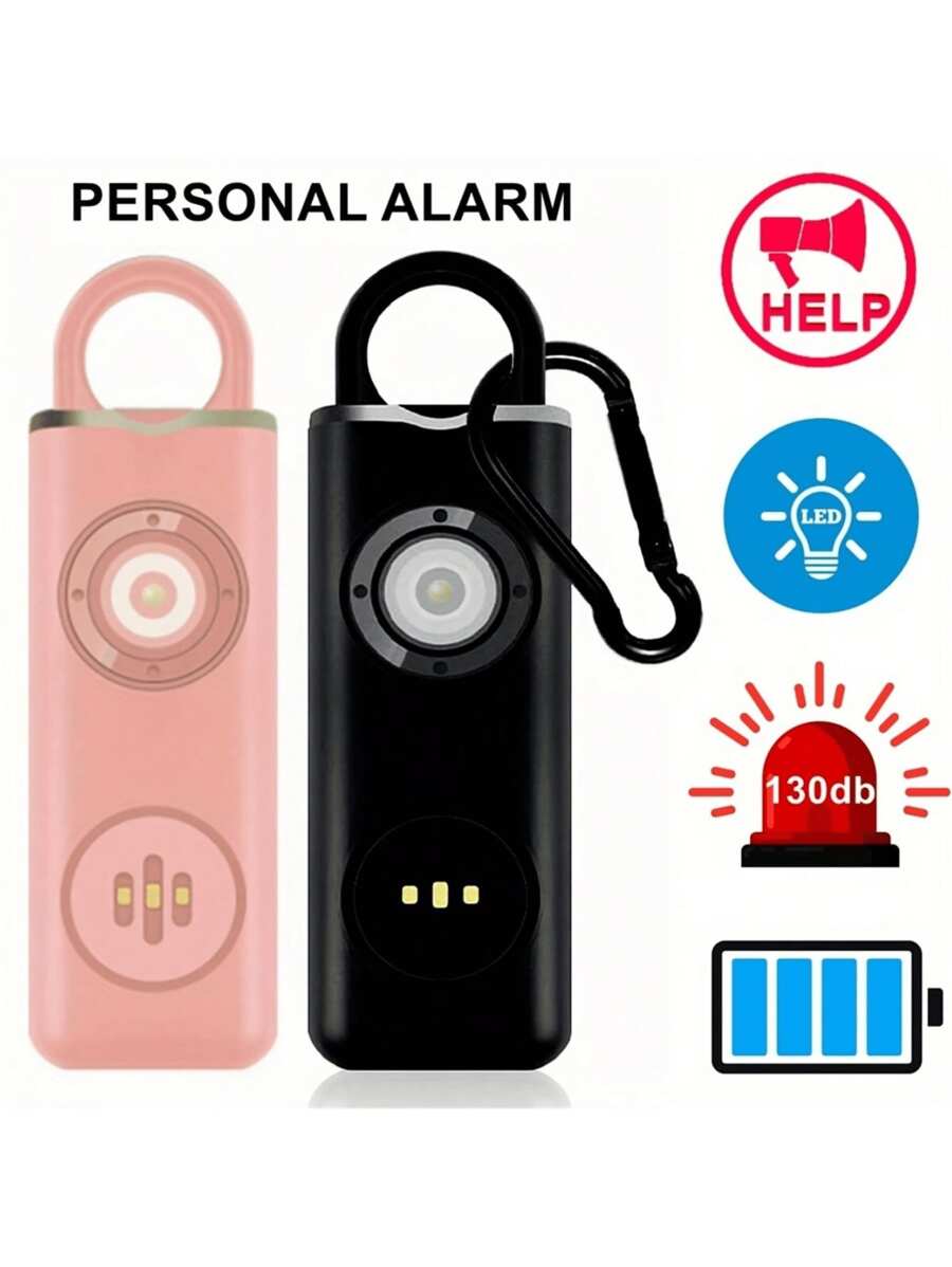 1 pieza Alarma de seguridad personal, alarma de seguridad para defensa personal con bocina de 130dB y luz LED de SOS, alarma de llavero, batería recargable - Multicolor - Ver 1