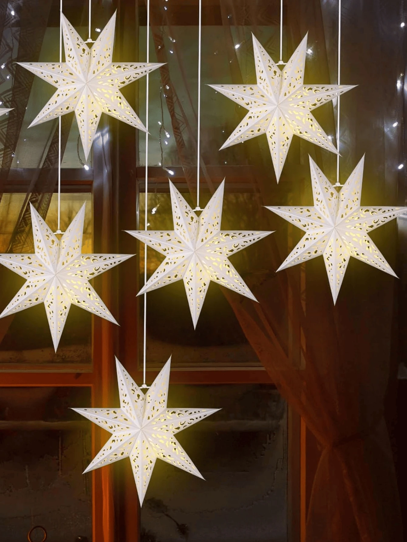 Yepsio 9-Pointed Paper Star Lantern - 60cm Glitter Silver Hanging Decoration For Christmas, Weddings, Parties & Home Decor
