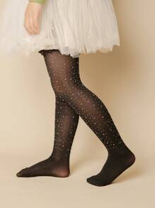 1件女童轻薄透气镂空水钻装饰洛丽塔风格打底裤，亲肤柔软舒适，时尚休闲，适合运动穿着，防勾丝网眼袜，适合日常穿着、返校季、节日礼物 - 彩色 - 查看 3