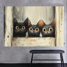 Framed Adorable Feline Friends, Colorful Kittens, Window Scene, Captivating Print