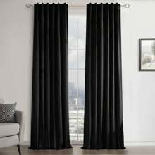 2 Panels Velvet Curtains OliveGreen Beige Luxury Rod Pocket Thermal Insulated Window Blackout Curtain, Room Darkening Drapes For Living Dining Room Bedroom Winter Christmas Decoration Curtains Machine Washable - 黑色 - 查看 2