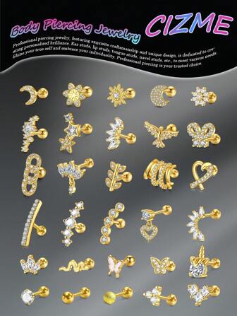 CIZME 1PC 16g Cartilage Earring Stud Tragus Stud Earring Cartilage Piercing Jewelry Forward Helix Earrings Rook Daith Conch Stainless Steel Piercing Jewelry, Stainless Steel Stud Earrings For Women Men Sunflower Moon Flower Star Butterfly Heart Leave Snake Heart CZ 16G Cartilage Earrings Set Screw Back Earrings Helix Piercing Jewelry, 16G Cartilage Earring Stainless Steel Helix Earrings Ball Back Cartilage Helix Conch Piercing Jewelry For Women