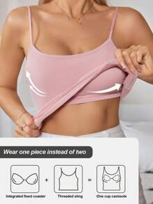 BASICS Fashion Women Adjustable Spaghetti Strap Padded Tank Top Camisole Bra Cami With Built-In Padding Clothing Crop Bralette - Pink - View 5