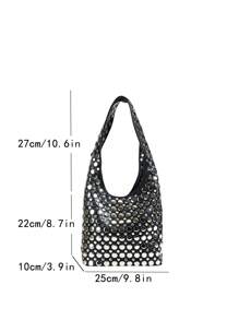 Geantă de umăr mică cu decor cu nituri de calitate premium, design de nișă de lux casual