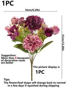 1 ramo de flores de rosa artificiales, bolas bordadas de seda, adecuadas para bodas, hogar, restaurante, dormitorio, decoración de jarrones, fiestas, cumpleaños, escenas de boda, flores, regalos del Día de San Valentín, materiales DIY de Año Nuevo, temporada de graduación y talla grande ocasiones. - Rosa Fucsia - Ver 4