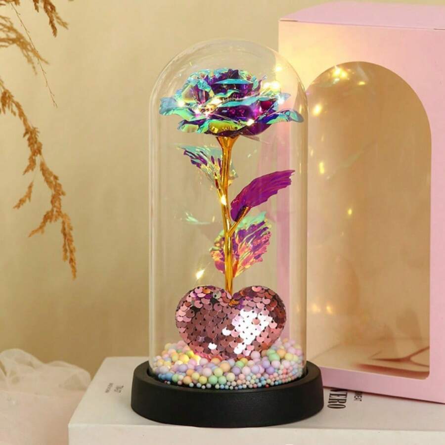 1pc Rose Flower Night Light, Valentines Day Gifts For Her,Birthday Gifts For Women,Valentines Rose Flower Gifts,Valentines Gifts For Mom Wife Girlfriend Grandma,Colorful Rainbow Light Up Rose In A Glass Dome Mothers Day Rose Gift - Z - 查看 1