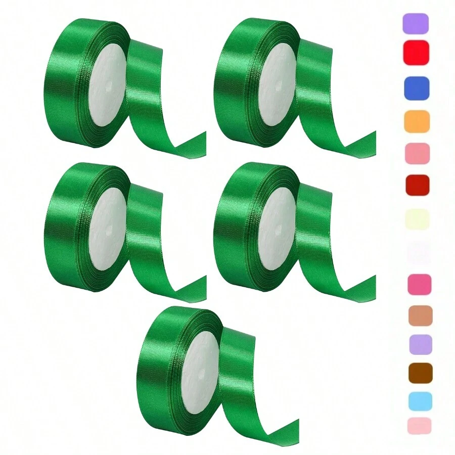 5 Rollos Liston Satinado Para Rosas Eternas Moños Navidad Regalos Decoraciones Manualidades 110 Metros 5 Piezas De 4 Cm Color Morado Rojo Rosa Dorado Beige Durazno Fiucsa Verde W5899 VERDE - Verde - Ver 1