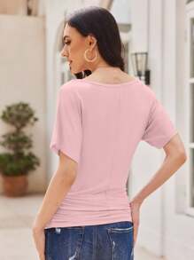 KAHULE Womens Boat Neck Short Sleeve  Side Shirring Dolman Drape Top - 粉色 - 查看 2