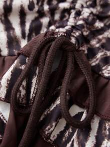 Women Mini Short Skirt Low Waisted Leopard Print Ruffle Lace Edge Fashion Short Skirt - Màu nâu - Xem 10